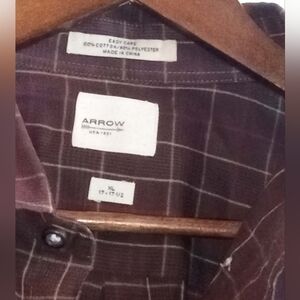 Arrow Men's XL Dark Brown Windowpane Button-Down Shirt Plaid Office Western